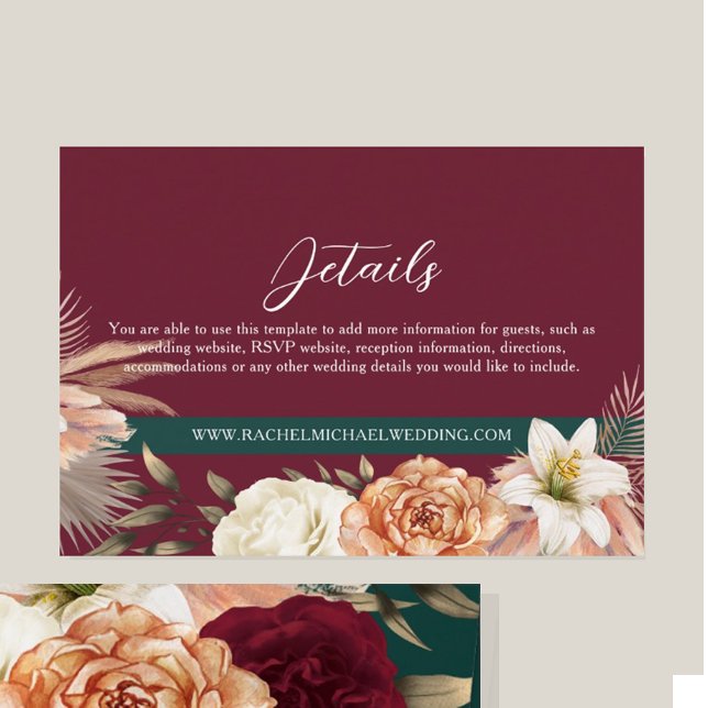 Informações Cartão de Detalhes de Casamento Rústico Borgonha (Criador carregado)