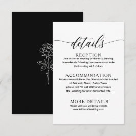 Informações cartão de detalhes de casamento simples preto e br