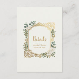 Informações Cartão de Detalhes de Casamento Verde Dourado Marf