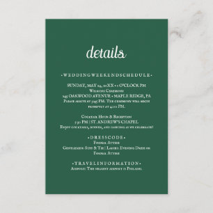 Informações Cartão de Detalhes de Casamento Verde Esmeralda