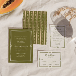 Informações Cartão de Detalhes de Casamento Verde Oliva Elegan