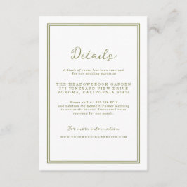 Informações Cartão de Detalhes de Casamento Verde Oliva Modern