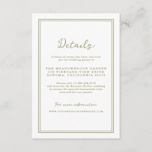 Informações Cartão de Detalhes de Casamento Verde Oliva Modern