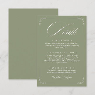 Informações Cartão de Detalhes de Casamento Verde Sage Elegânc