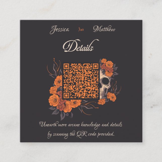 Informações Cartão de detalhes de código QR de flores laranja  (Frente)