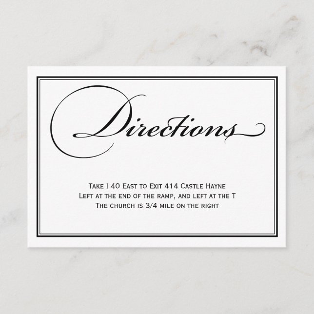 Informações Cartão de Detalhes de Direções de Casamento Preto  (Frente)