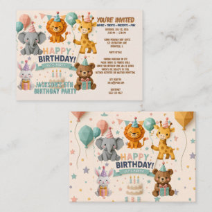 Informações Cartão de Detalhes de Festa de Animais de Origami