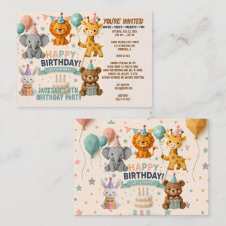 Informações Cartão de Detalhes de Festa de Animais de Origami 