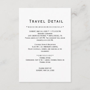 Informações Cartão de Detalhes de Viagem para Casamento de Des