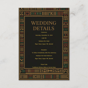 Informações Cartão de Detalhes do Casamento Africano Kente
