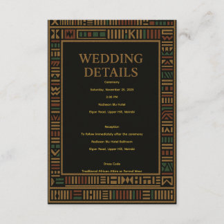 Informações Cartão de Detalhes do Casamento Africano Kente