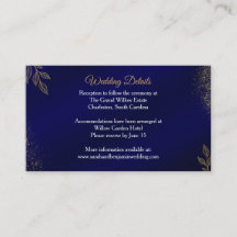 Cartão de Detalhes do Casamento Azul Marinho Doura