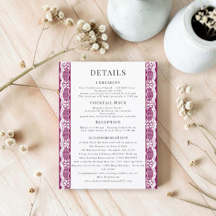 Informações Cartão de Detalhes do Casamento com Borda de Renda