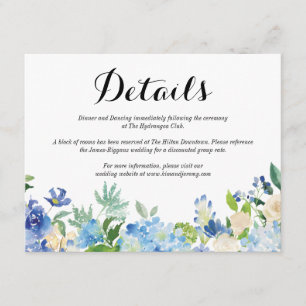 Informações Cartão de Detalhes do Casamento da Flor Azul Hydra