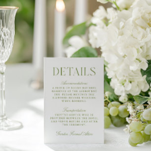 Informações Cartão de Detalhes do Casamento de Sage Green & Wh