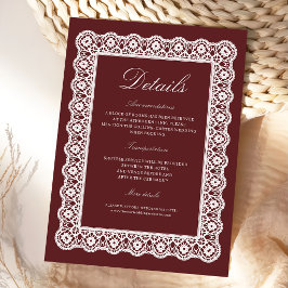 Informações Cartão de Detalhes do Casamento em Renda Burgundy