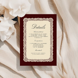 Informações Cartão de Detalhes do Casamento em Renda Burgundy