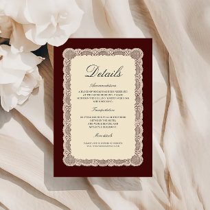 Informações Cartão de Detalhes do Casamento em Renda Burgundy