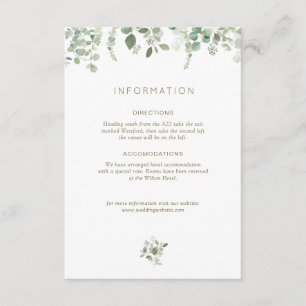 Informações cartão de detalhes do casamento eucalyptus greener