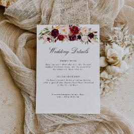 Informações cartão de detalhes do casamento floral