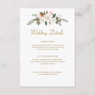 Informações cartão de detalhes do casamento floral branco e m