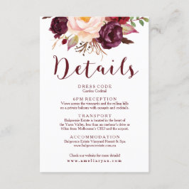 Informações Cartão de Detalhes do Casamento Floral Burgundy