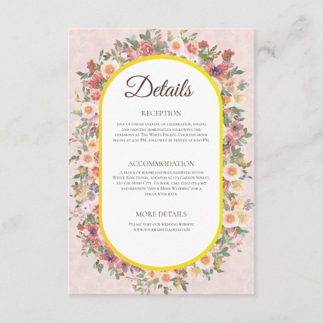 Informações Cartão de Detalhes do Casamento Floral do Jardim E (Frente)