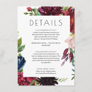 Informações Cartão de Detalhes do Casamento Floral do Marinho