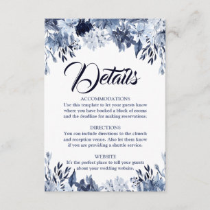 Informações Cartão de Detalhes do Casamento Floral Dusty Blue