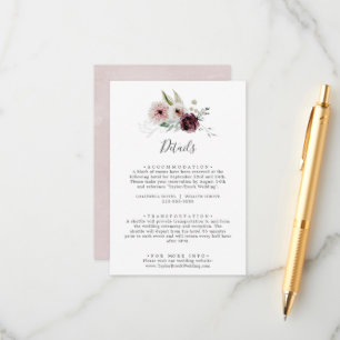 Informações Cartão de Detalhes do Casamento Floral Romance