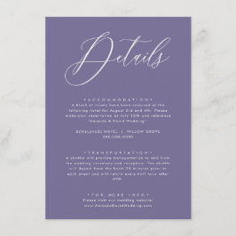 Informações Cartão de Detalhes do Casamento Lilac Roxo da lava
