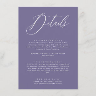 Informações Cartão de Detalhes do Casamento Lilac Roxo da lava