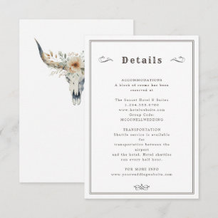Informações Cartão de detalhes do casamento longhorn ocidental