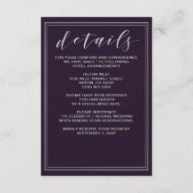 Cartão de detalhes do Casamento Roxo Simples