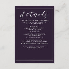 Informações Cartão de detalhes do Casamento Roxo Simples
