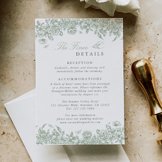 Informações Cartão de Detalhes do Casamento Sage Toile Floral