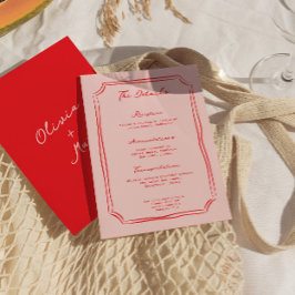 Informações Cartão de Detalhes do Casamento Vermelho + Rosa