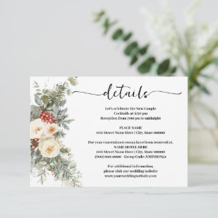 Informações Cartão de Detalhes do Casamento White Winter Flowe