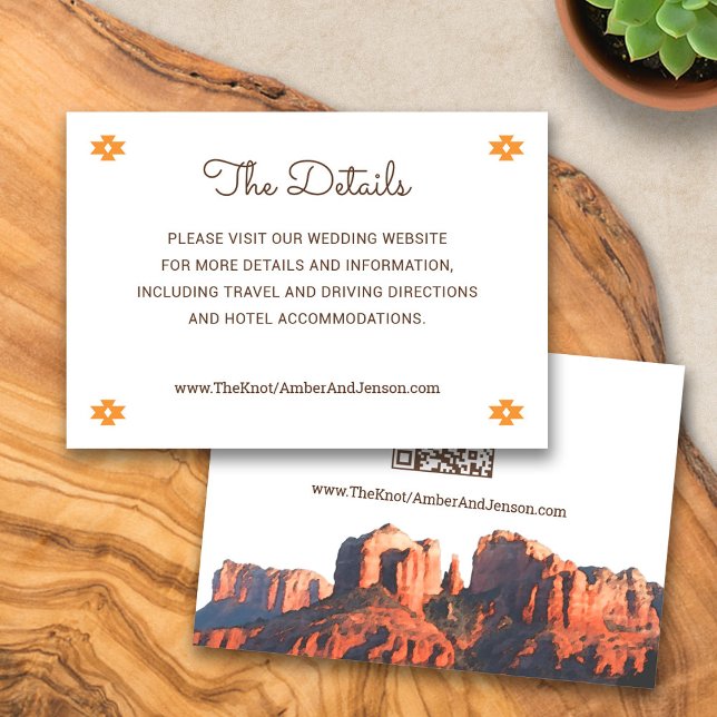 Informações Cartão de Detalhes do Desert Chic Sedona com Códig (Desert Chic Sedona Wedding Details Card with QR Code)