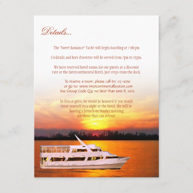 Informações Cartão de Detalhes do Sunset Oceano (Frente)