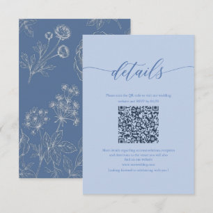 Informações cartão de detalhes floral qr azul empoeirado cláss