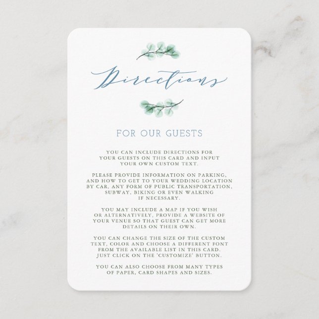 Informações Cartão de Direções de Casamento com Jardim de Sucu (Frente)