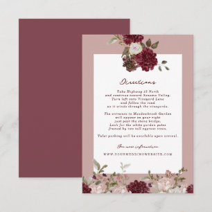Informações Cartão de Direções de Casamento Floral Borgonha de