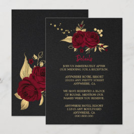 Informações cartão de encerramento burgundy dourado floral com