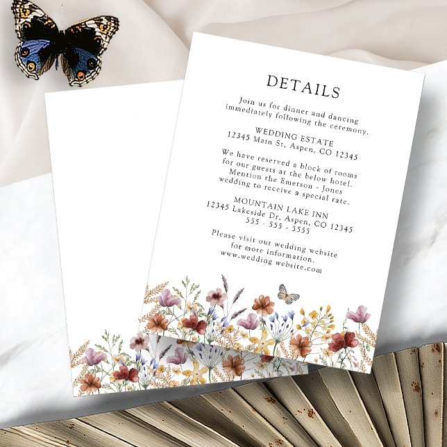 Informações Cartão de Enclausuramento de Casamento Boho Branco (White Boho Wildflower Wedding Enclosure Card with Butterfly by Painted Paperie
)