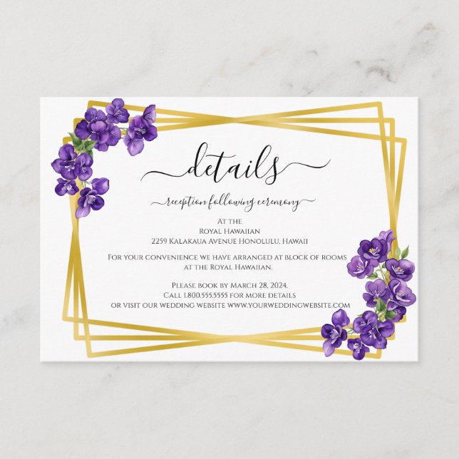 Informações Cartão de Enclausuramento de Violetas Roxas Profun (Frente)