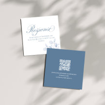 Cartão de Enclosure de Casamento QR Floral Azul Em