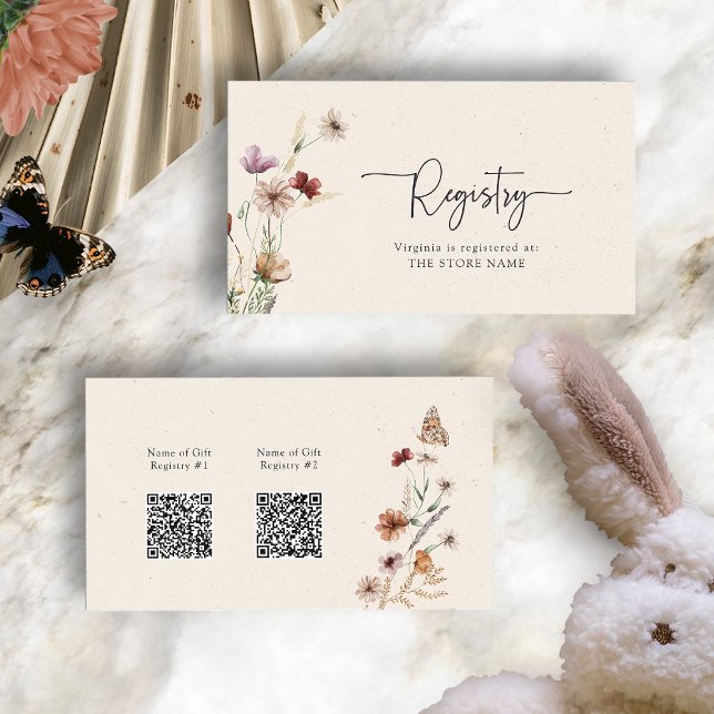 Informações Cartão de Enclosure de Códigos QR do Registro Boho (Boho Wildflower Registry QR Codes Enclosure Card with Butterfly by Painted Paperie
)