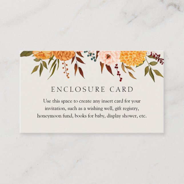 Informações Cartão de Enclosure de Florais de Outono Mums com  (Frente)