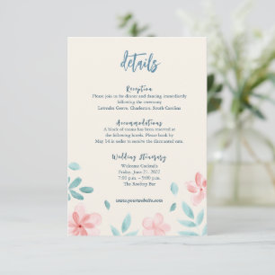 Informações Cartão de Envio com Detalhe Floral Rosa em Aquarel